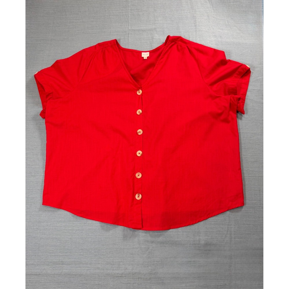Dizzy Gal Womens‎ 3X Red Cotton Button Up Blouse Short Sleeve Smocked Back Top